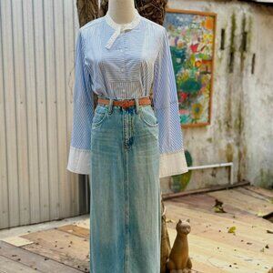 Long Denim Maxi Skirt Light Wash Vintage 💙